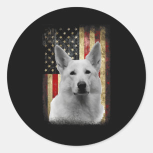 Sticker Rond Drapeau de berger allemand blanc patriotique améri