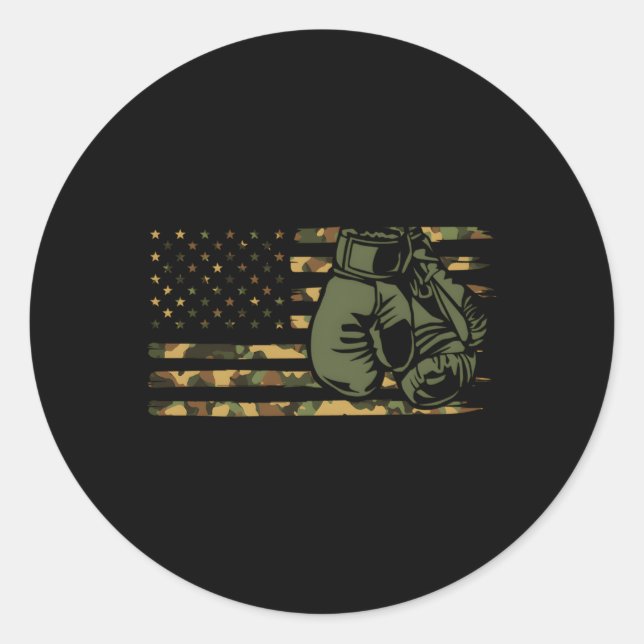Sticker Rond Drapeau De Boxe De Camo Usa Pour Boxer Drapeau Amé (Devant)