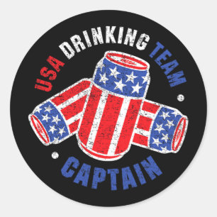 Sticker Rond Drapeau de canette de bière du 4 juillet Usa T-shi