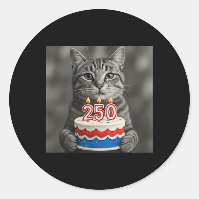 Sticker Rond Drapeau de chat 250 ans 1776-2026 Gâteau d'anniver (Devant)