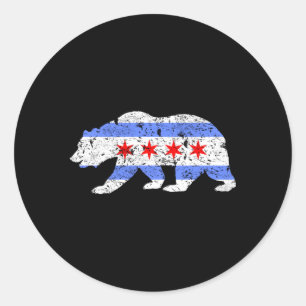 Sticker Rond Drapeau de Chicago Ours en détresse
