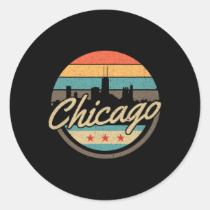 Sticker Rond Drapeau de Chicago Skyline Vintage Illinois Usa So