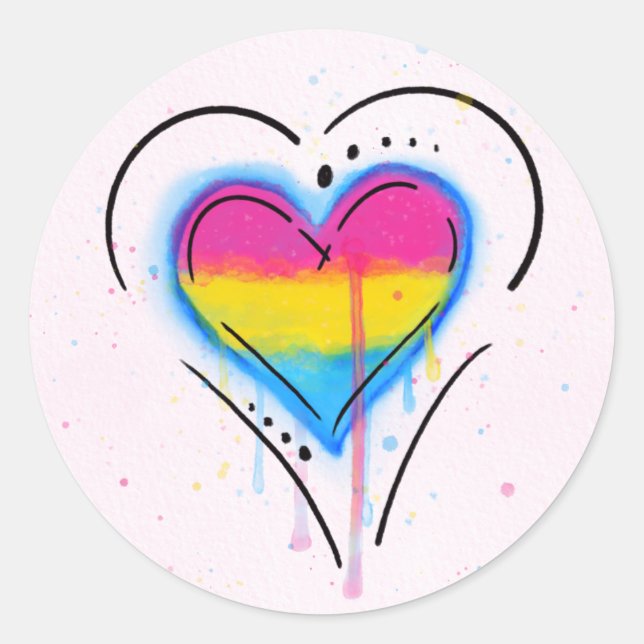 Sticker Rond Drapeau de coeur LGBT Pansexual Bisexual Pride (Devant)