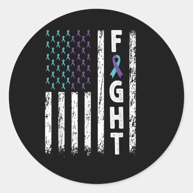 Sticker Rond Drapeau de combat Usa - Lutte de sensibilisation à (Devant)