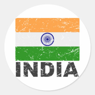 Sticker Rond Drapeau de cru de l'Inde