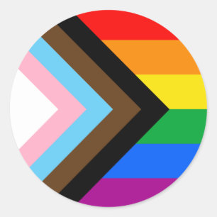 Sticker Rond Drapeau de fierté de progrès LGBTQ+