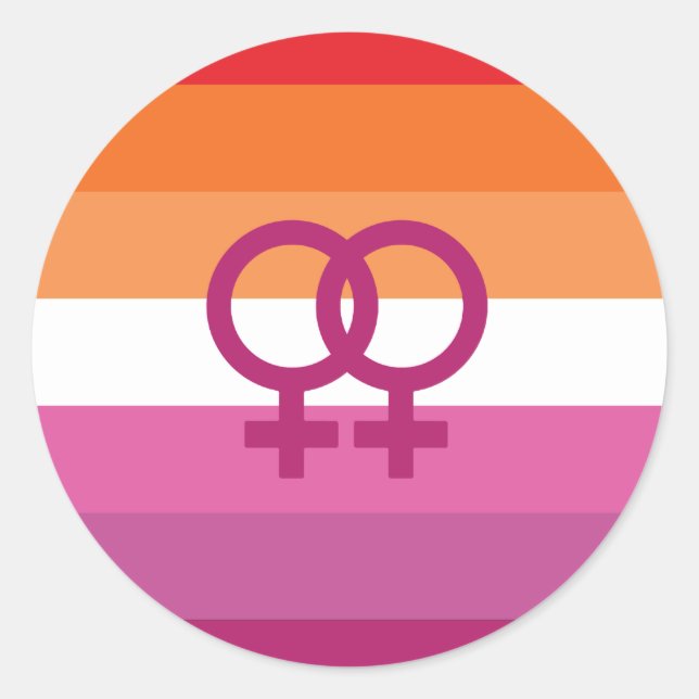 Sticker Rond Drapeau de fierté lesbienne WLW (Coucher de soleil (Devant)