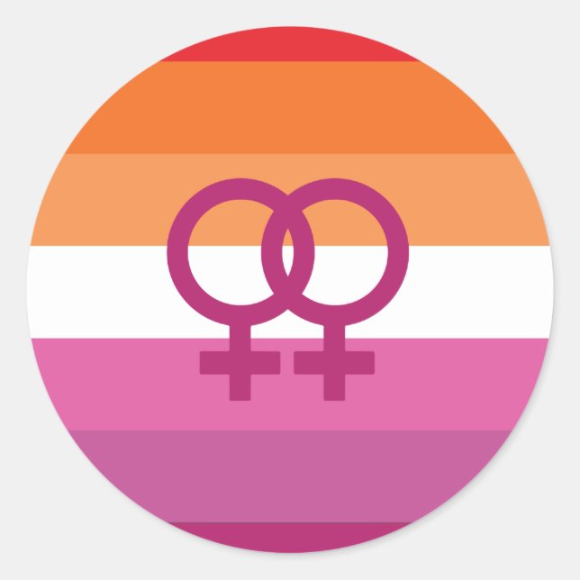 Sticker Rond Drapeau de fierté lesbienne WLW (Coucher de soleil (Devant)