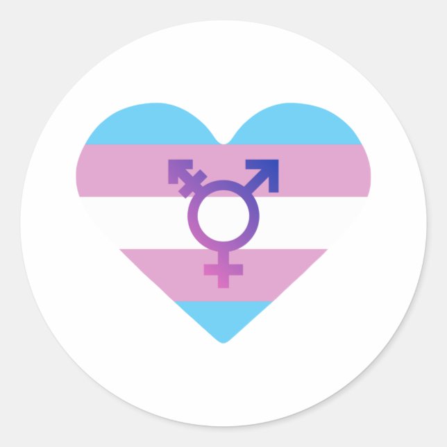 Sticker Rond Drapeau de fierté trans cœur (Devant)