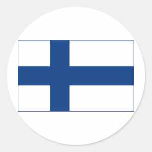 Sticker Rond Drapeau de Finlande Croix nordique Bleue sur Stick