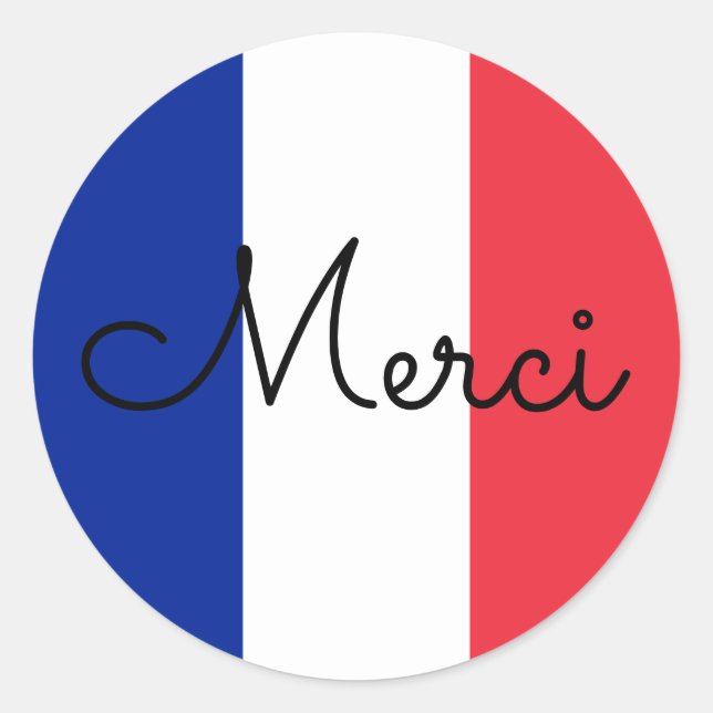 Sticker Rond Drapeau de France Couleurs Merci (Devant)