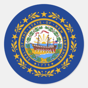 Sticker Rond Drapeau de Granite Stater, Drapeau du New Hampshir
