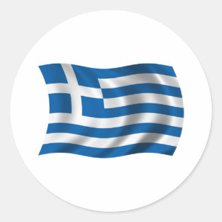 Sticker Rond Drapeau de grèce ondulée