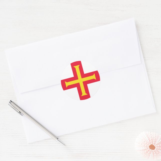 Sticker Rond Drapeau de Guernesey (Enveloppe)