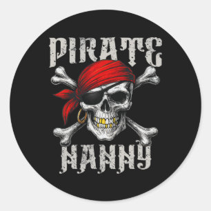 Sticker Rond Drapeau De Jolly roger De Nounou Pirate Et Travers