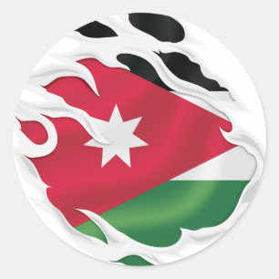 Sticker Rond Drapeau de Jordanie déchiré