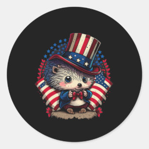 Sticker Rond Drapeau de Juillet Patriotique Hedgehog Us