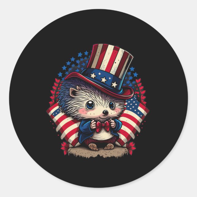 Sticker Rond Drapeau de Juillet Patriotique Hedgehog Us (Devant)