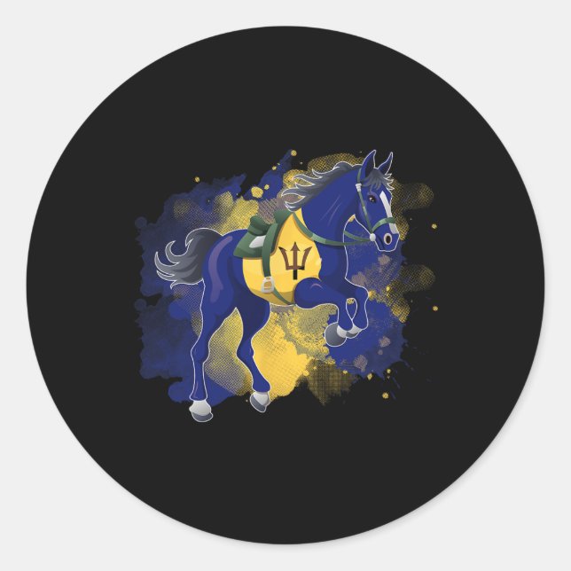 Sticker Rond Drapeau de la Barbade équitation (Devant)