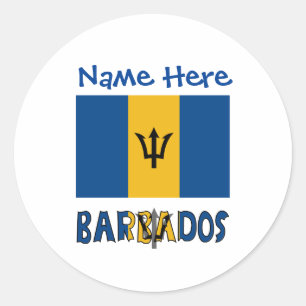 Sticker Rond Drapeau de la Barbade Nom personnalisé