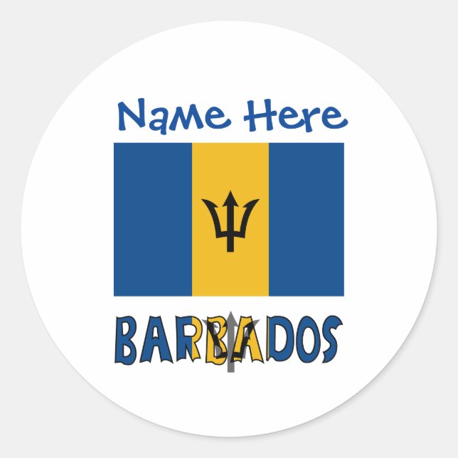 Sticker Rond Drapeau de la Barbade Nom personnalisé  (Devant)