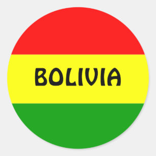 Sticker Rond Drapeau de la Bolivie, étiqueté.