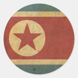 Sticker Rond Drapeau de la Corée du Nord vintage