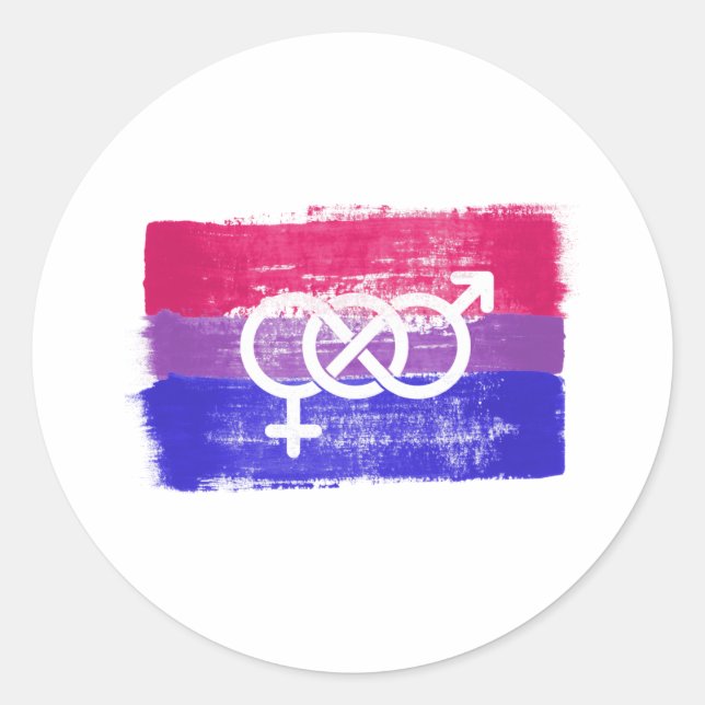 Sticker Rond Drapeau de la fierté du symbole bisexuel peint (Devant)