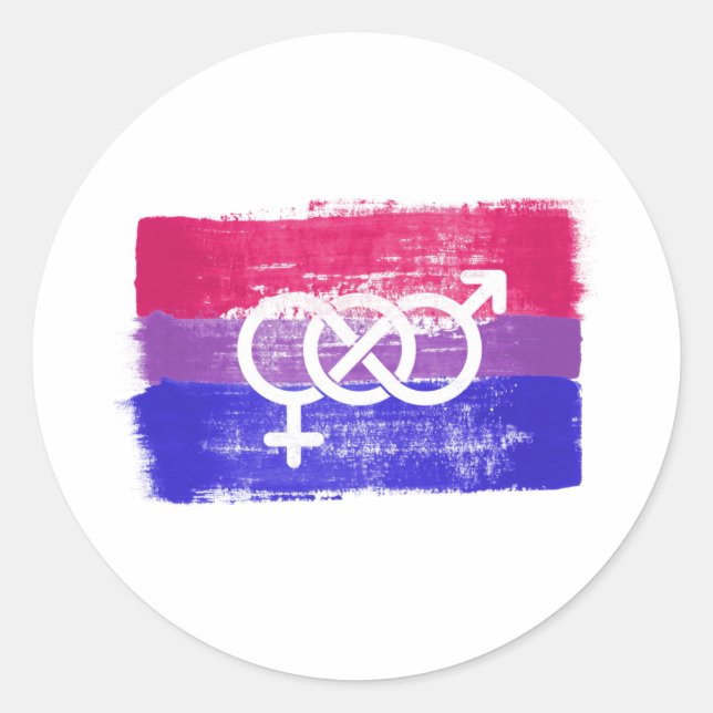 Sticker Rond Drapeau de la fierté du symbole bisexuel peint (Devant)