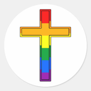 Sticker Rond Drapeau de la fierté gay croix