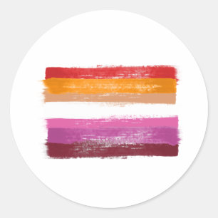 Sticker Rond Drapeau de la fierté lesbienne peint rayures de co