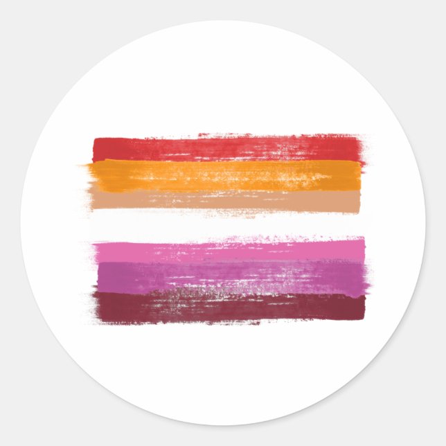 Sticker Rond Drapeau de la fierté lesbienne peint rayures de co (Devant)
