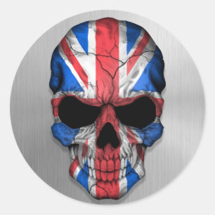 Sticker Rond Drapeau de la Grande-Bretagne sur un crâne d'acier