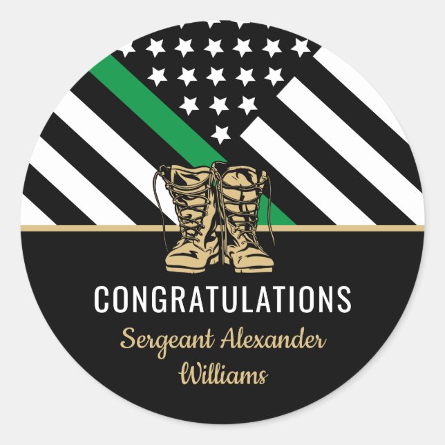 Sticker Rond Drapeau de la ligne verte mince de la retraite mil (Devant)