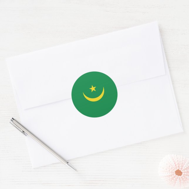 Sticker Rond Drapeau de la Mauritanie (Enveloppe)