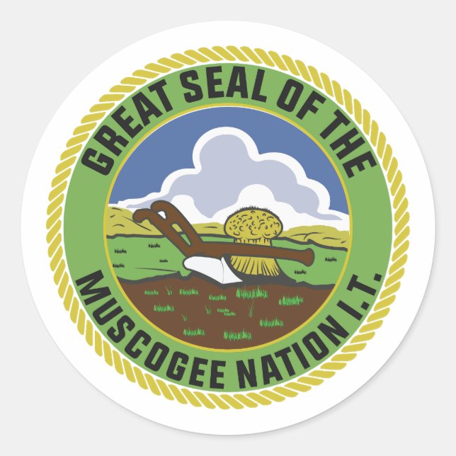 Sticker Rond drapeau de la muscogee-grand sceau de la muscogee (Devant)