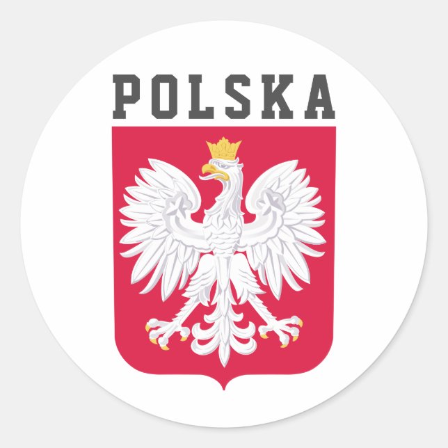 Sticker Rond Drapeau de la Pologne (avec armoiries) (Devant)