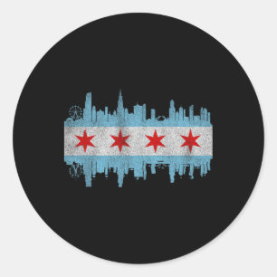 Sticker Rond Drapeau de la skyline de la ville de Chicago - Vil