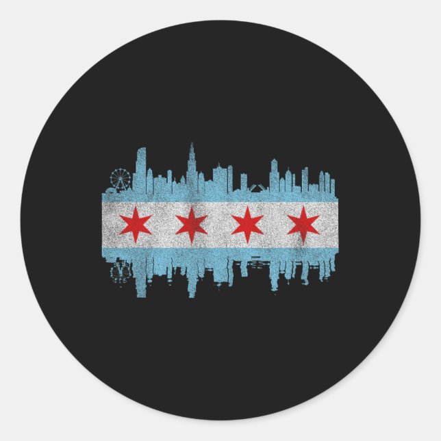 Sticker Rond Drapeau de la skyline de la ville de Chicago - Vil (Devant)