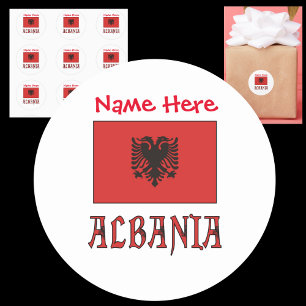 Sticker Rond Drapeau de l'Albanie Nom personnalisé