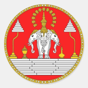 STICKER ROND DRAPEAU DE LAOS TROIS TÊTE ÉLÉPHANT