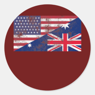 Sticker Rond Drapeau de l'Australie et des États-Unis d'Amériqu