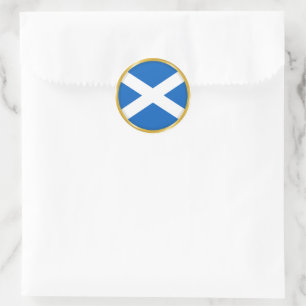 Sticker Rond Drapeau de l'Écosse dans un Cercle Doré