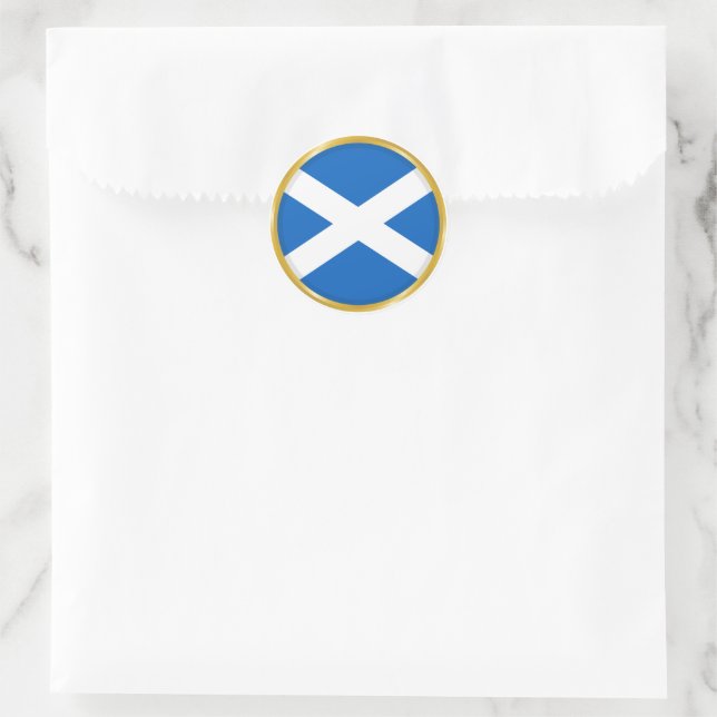 Sticker Rond Drapeau de l'Écosse dans un Cercle Doré (Sac)