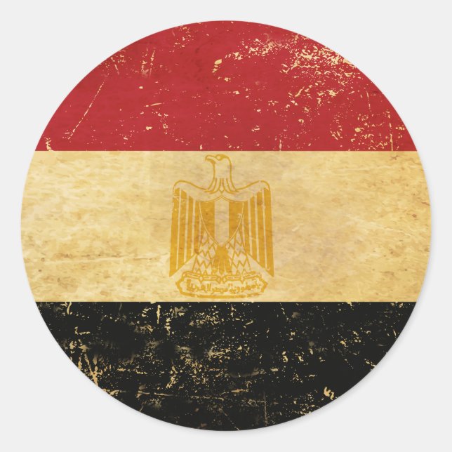 Sticker Rond Drapeau de l'Égypte Conception Grunge Vintage (Devant)