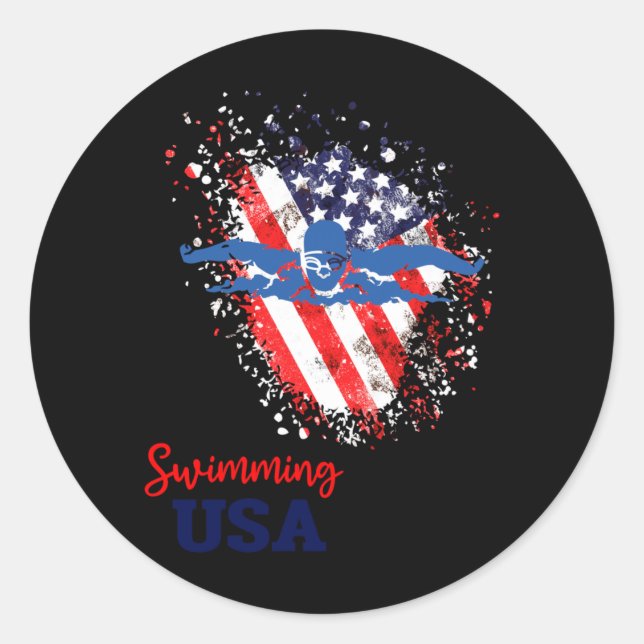 Sticker Rond Drapeau de l'équipe de soutien de natation Nageur  (Devant)