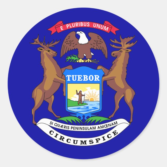 Sticker Rond Drapeau de l'État du Michigan (Devant)