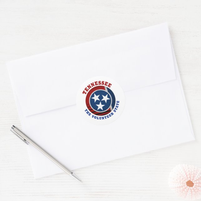 STICKER ROND DRAPEAU DE L'ÉTAT VOLONTAIRE DU TENNESSEE (Enveloppe)