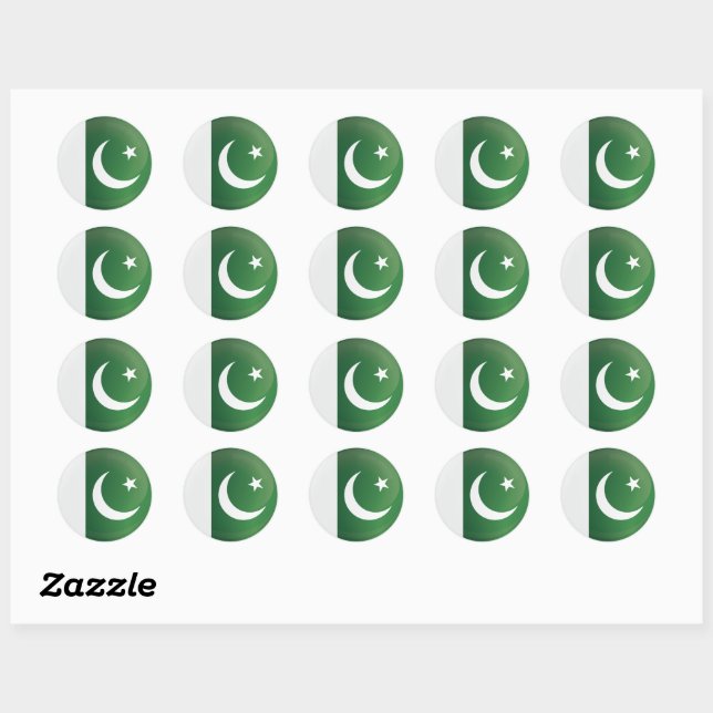 Sticker Rond Drapeau de l'icône du Pakistan (Feuille)