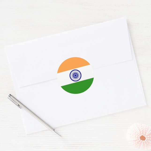 Sticker Rond Drapeau de l'Inde (Enveloppe)
